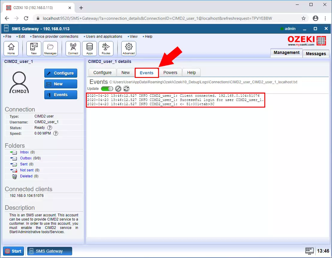 cimd2 client connected