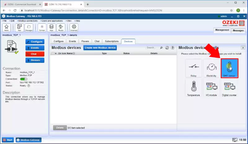 create dht sensor device