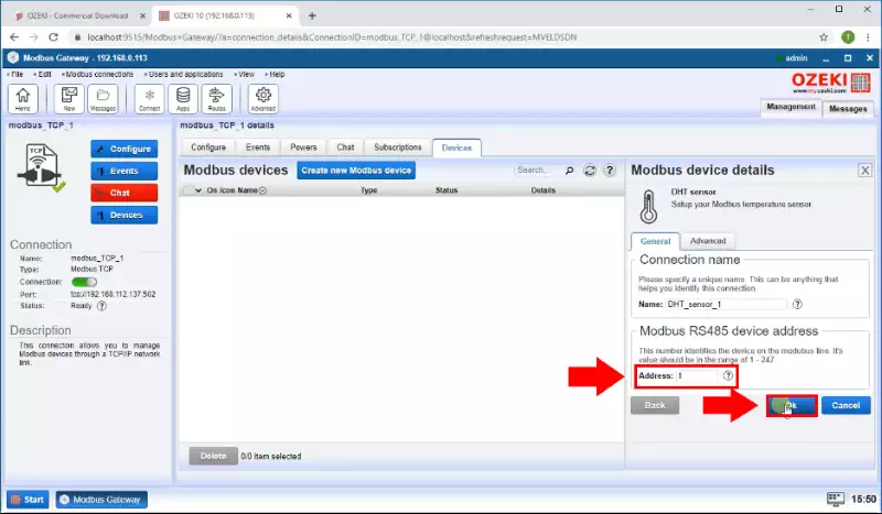 specify modbus device details