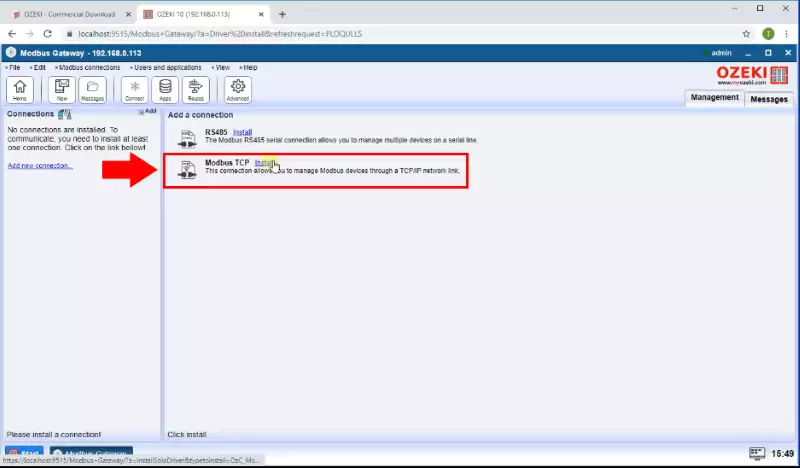 install modbus tcp connection