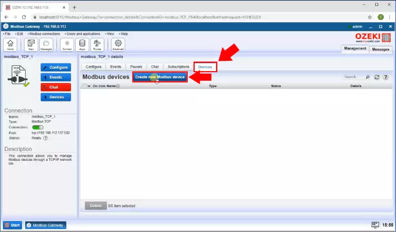 create new modbus device