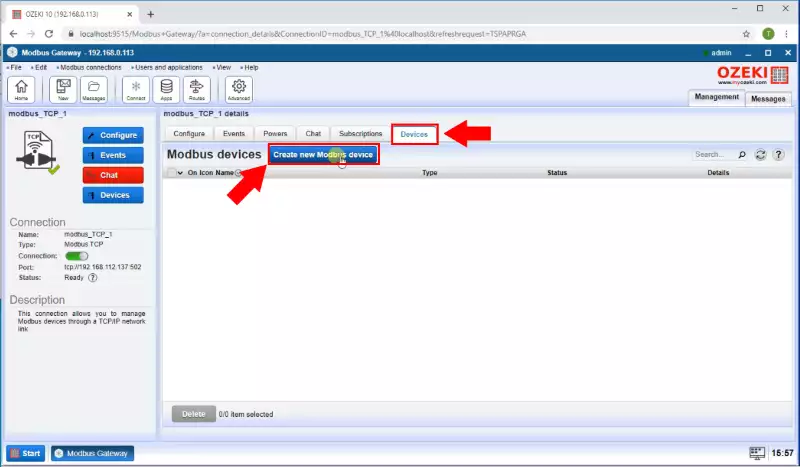 create new modbus device