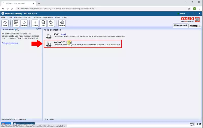 install modbus tcp connection