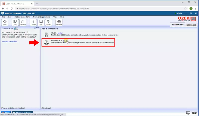 install modbus tcp connection