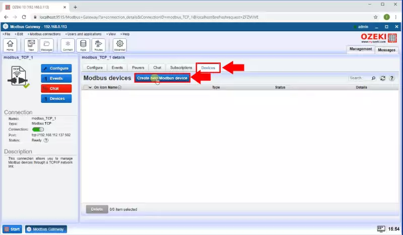 create new modbus device