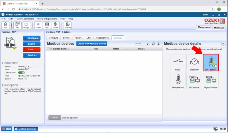 create dht sensor device