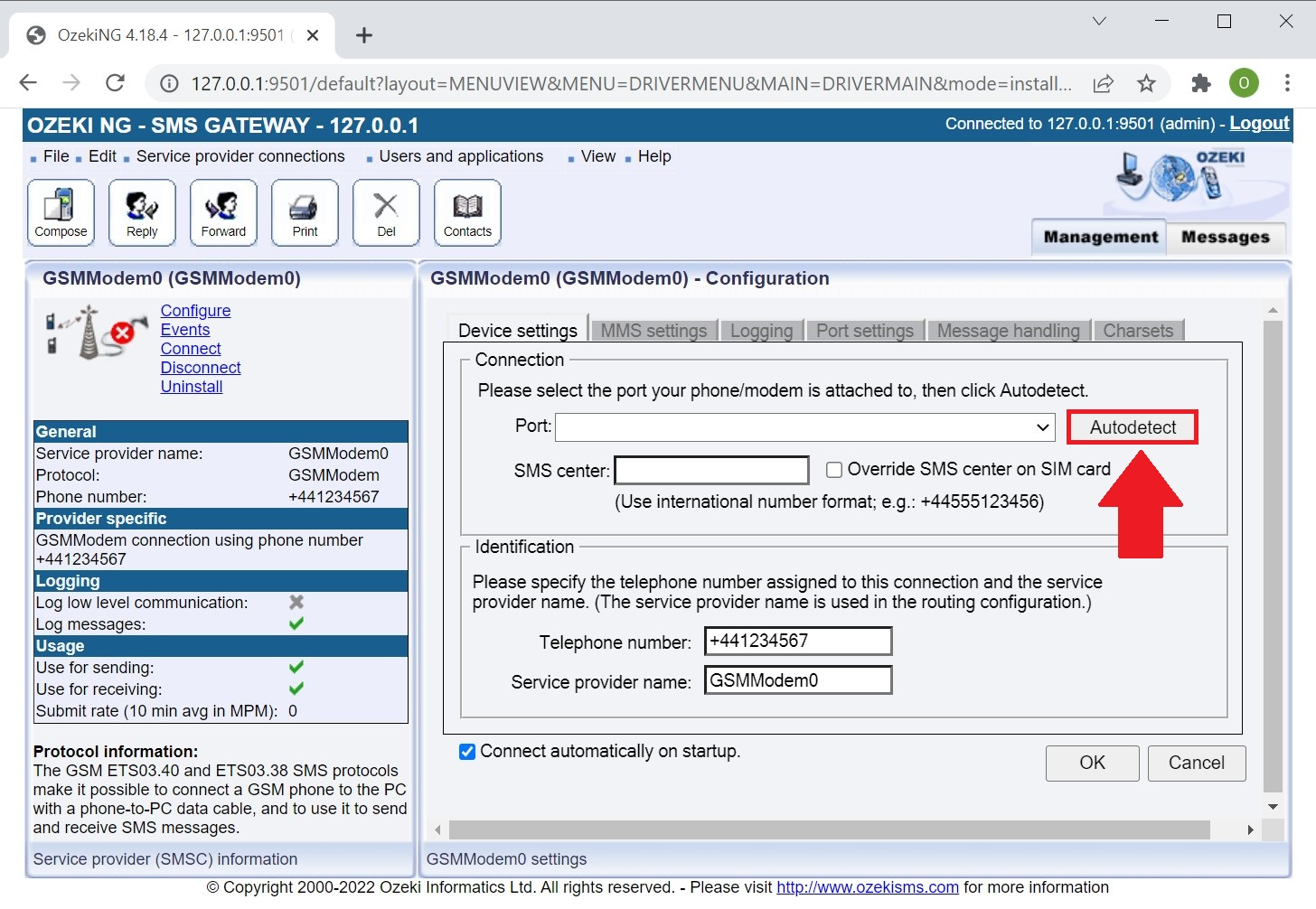 click on autodetect to configure