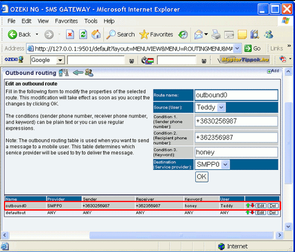 outbound routing rule