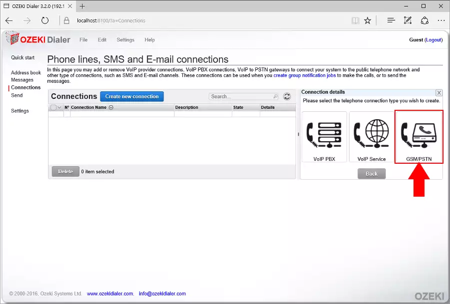 click on the pstn or gsm icon