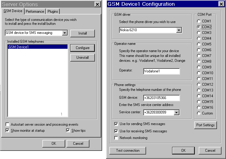 the telephone config screen