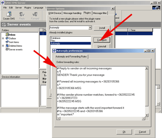 ozeki sms server autoreply preferences