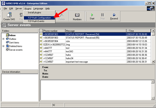 how to configure tcp in ozeki sms