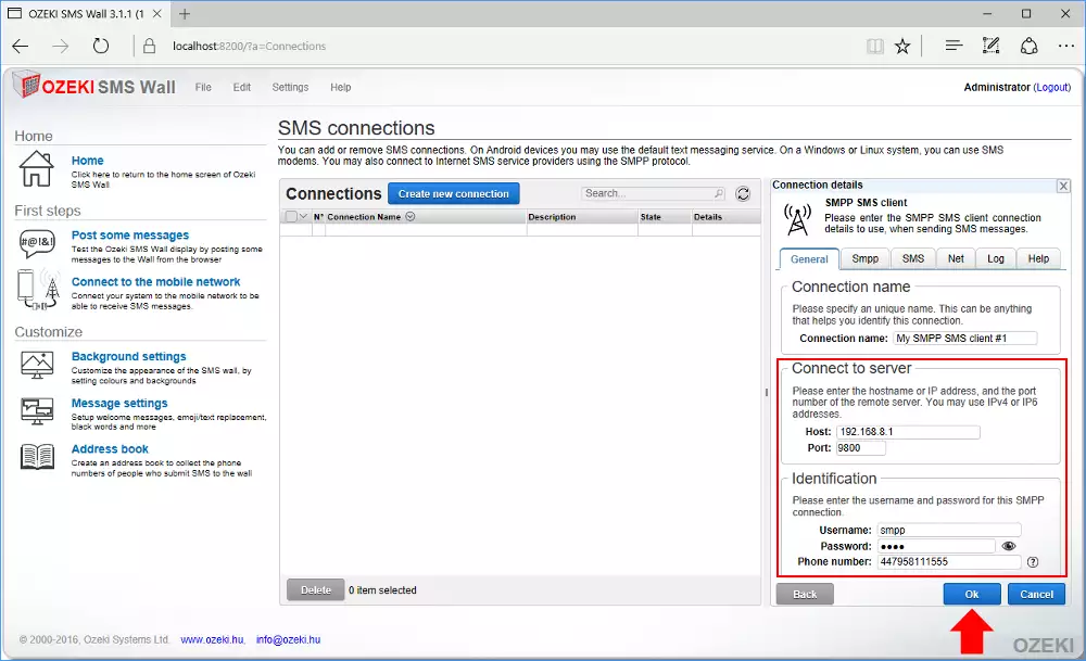 providing smpp connection data