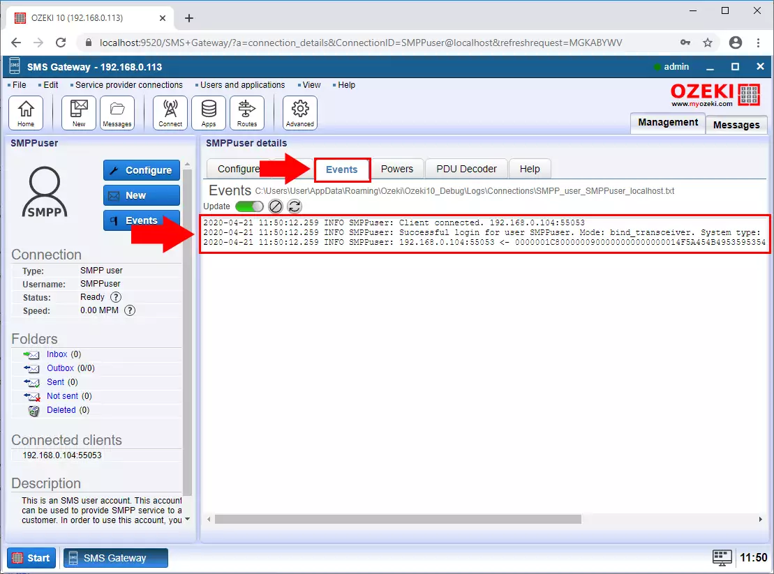 smpp client connected