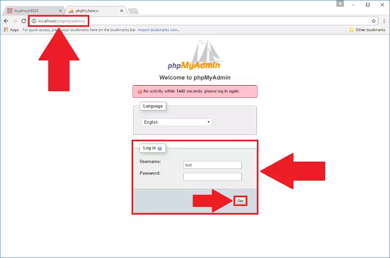 login to phpmyadmin