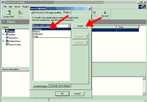 ozeki sms database plugin