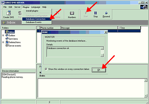 ozeki sms server database connection