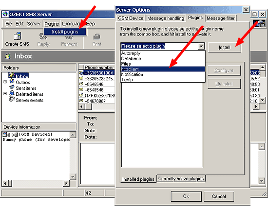 how to install plugins to the ozeki sms server
