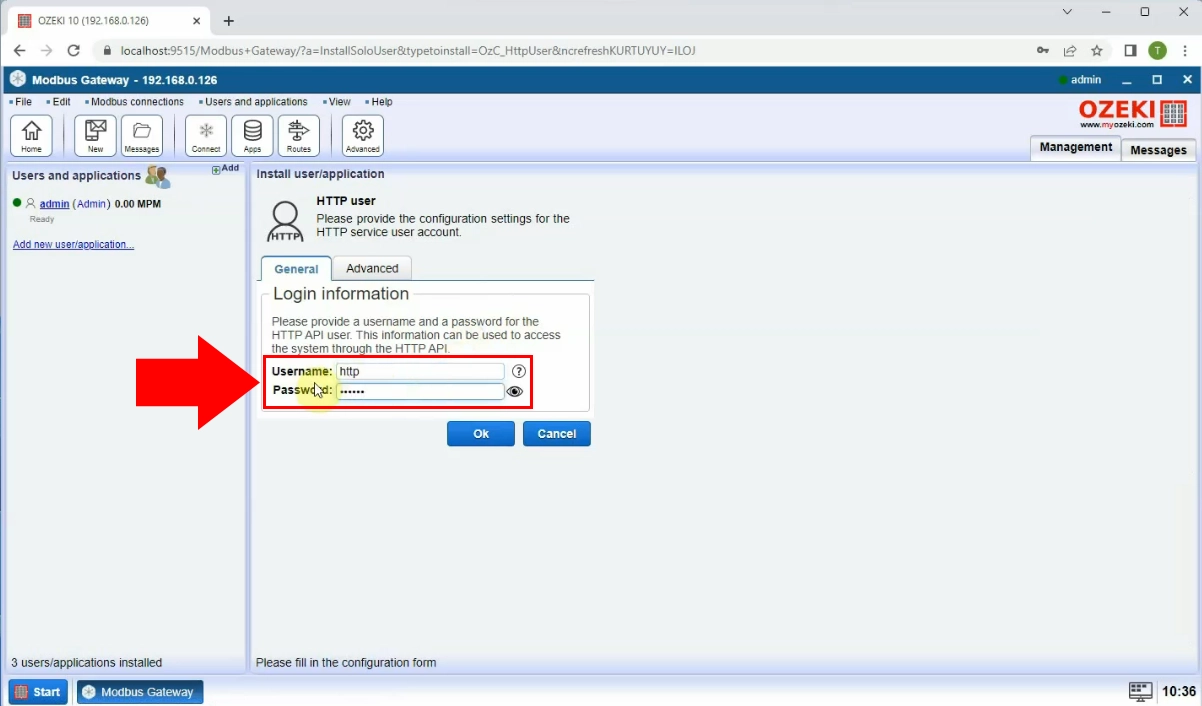 Configure HTTP user login informations