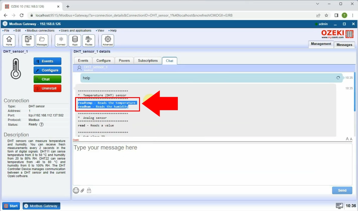 DHT sensor commands