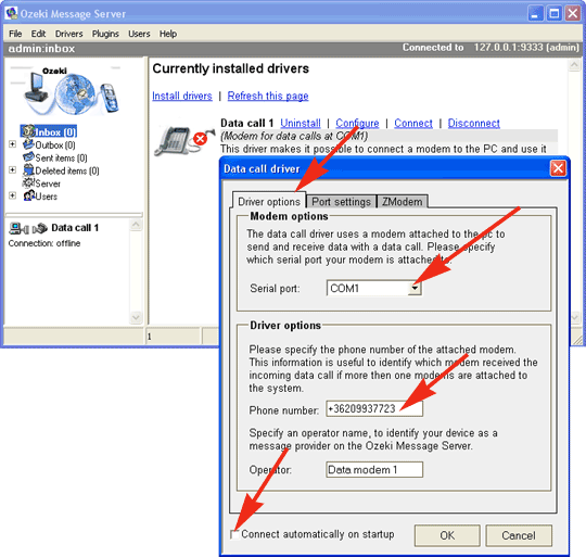 how to configure a driver in ozeki message server