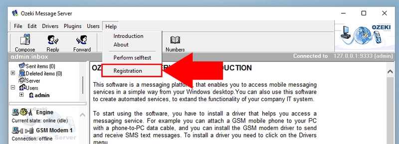 Opening the product registration form