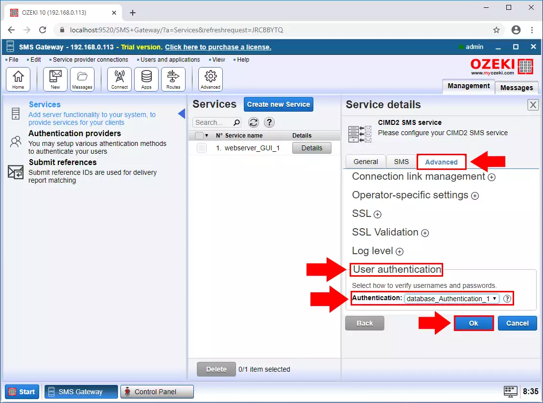 set authentication method