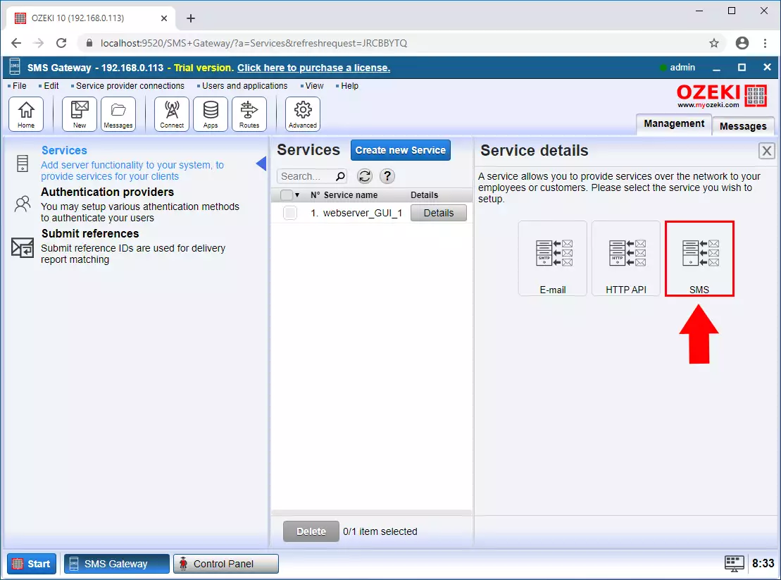 create sms service