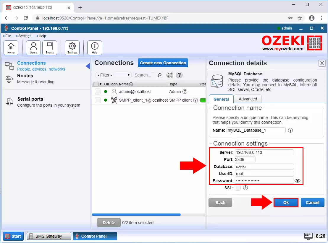 provide database connection details