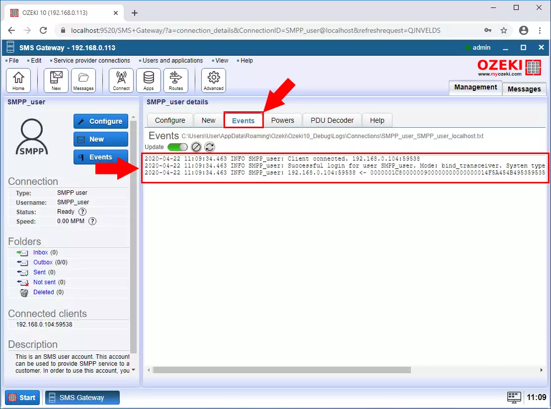 smpp client connected