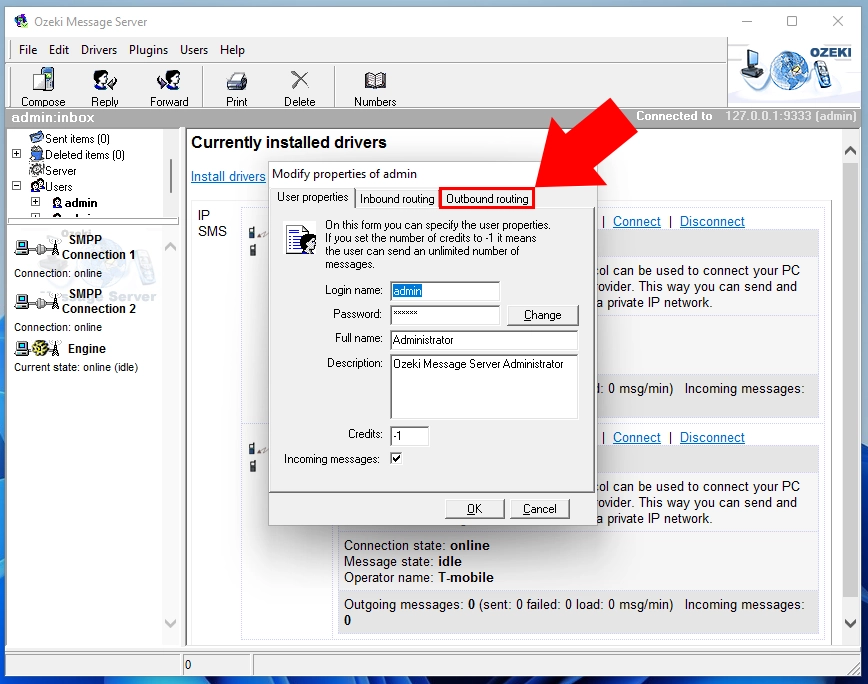 outbond routing in ozeki message server