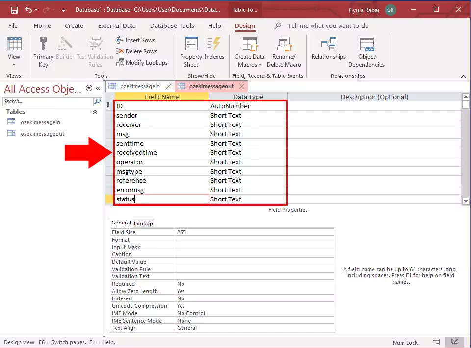 create ozekimessageout table