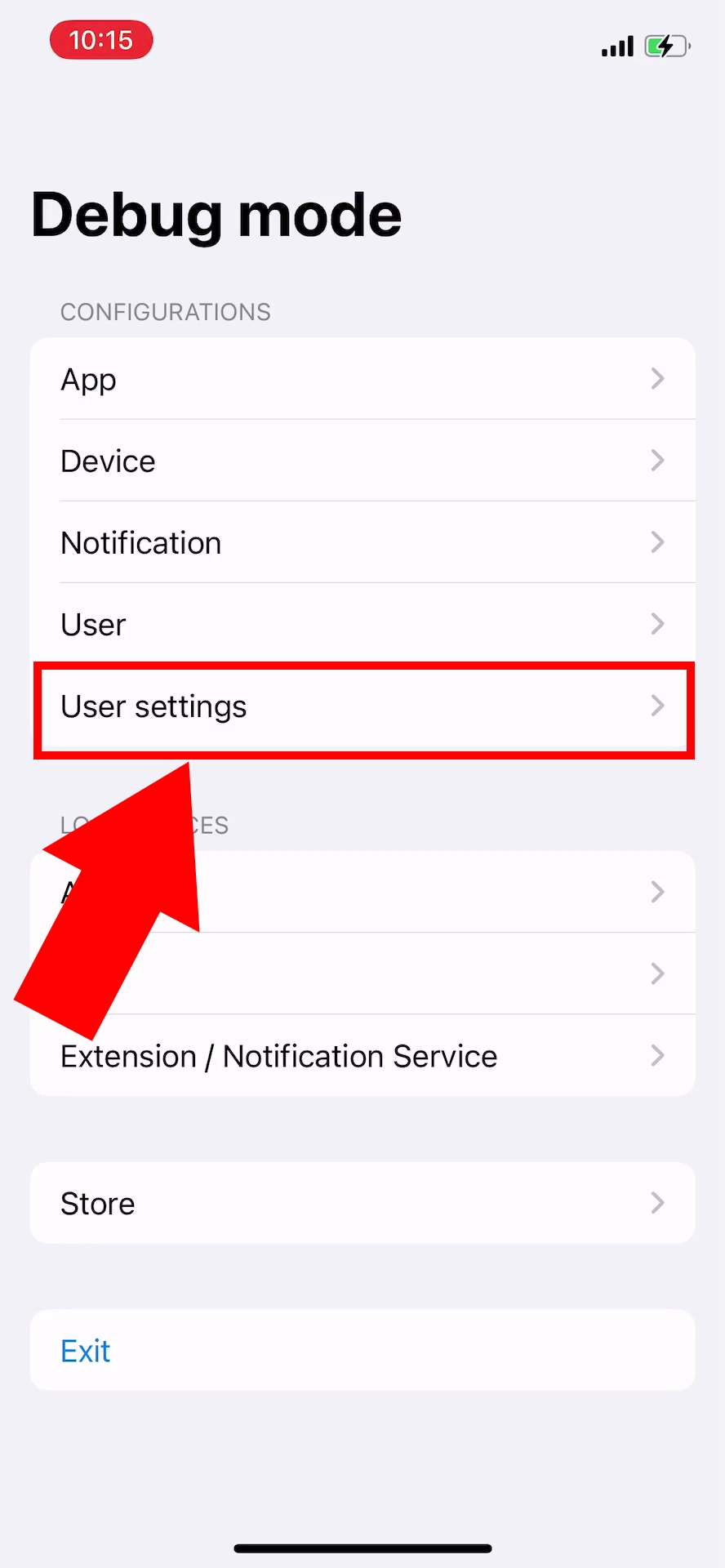 Open User settings