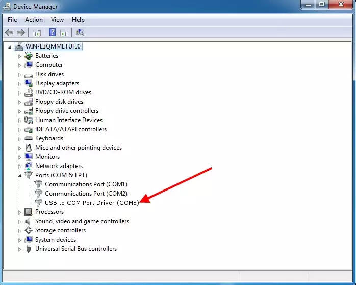 com port registered by usb data cable