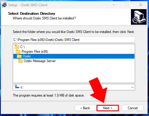 Selecting of the Destination Directory