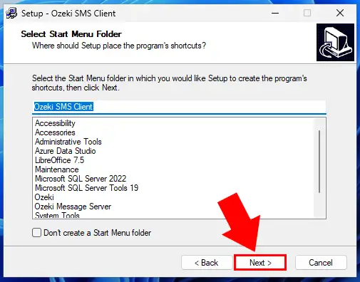 Selecting the Start Menu Folder