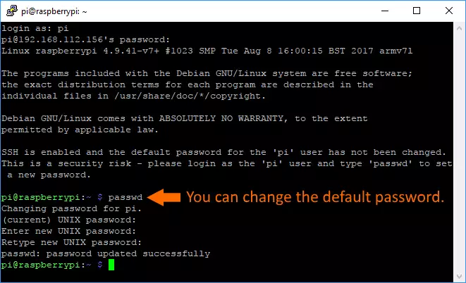 change raspberry pi password