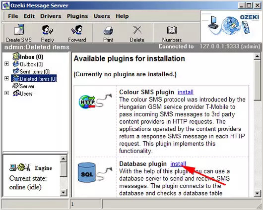 how to install ozeki message server database plugin