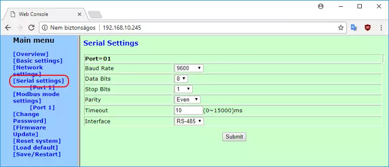 modbus rtu tcp gateway serial settings