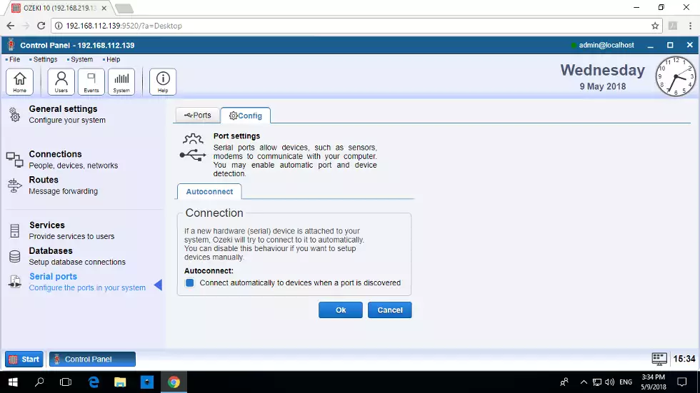 setp automatic connection in the control panel