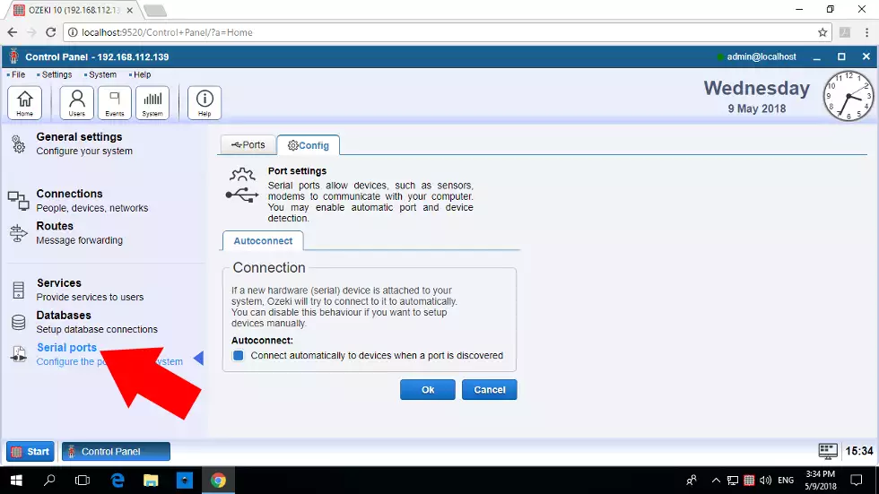 setup the automatic serial port connection