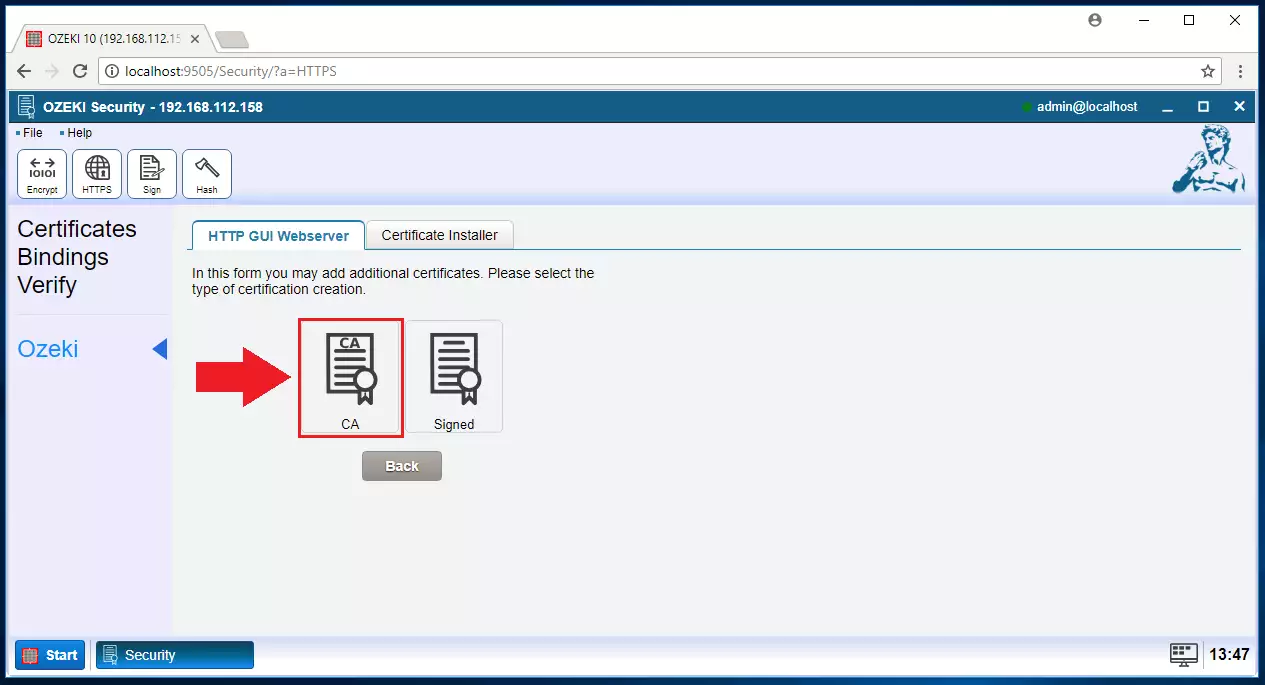 create a new certificate of the isssuer