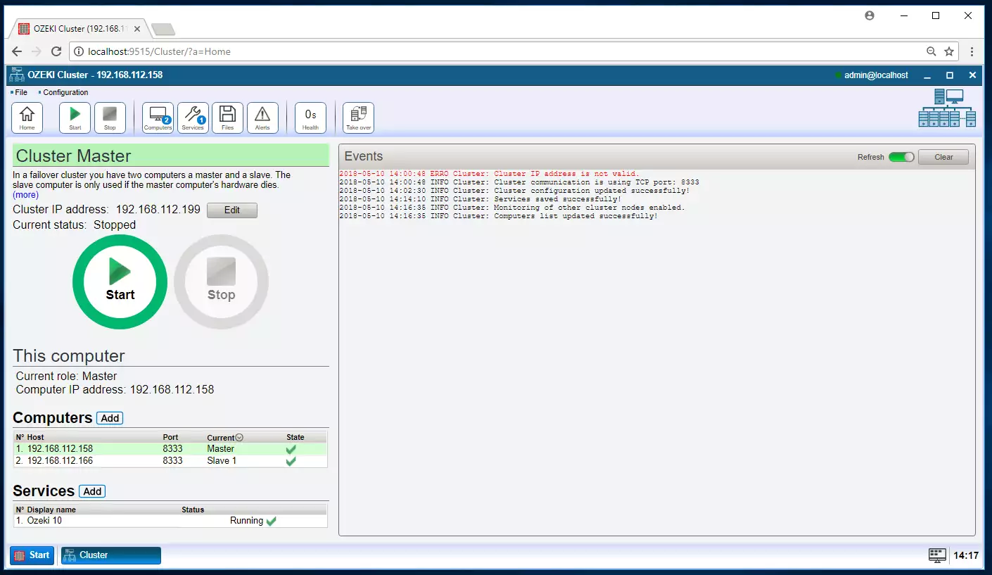 start the cluster on computer a