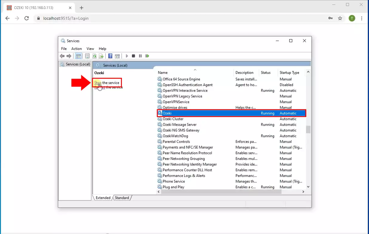stop ozeki service
