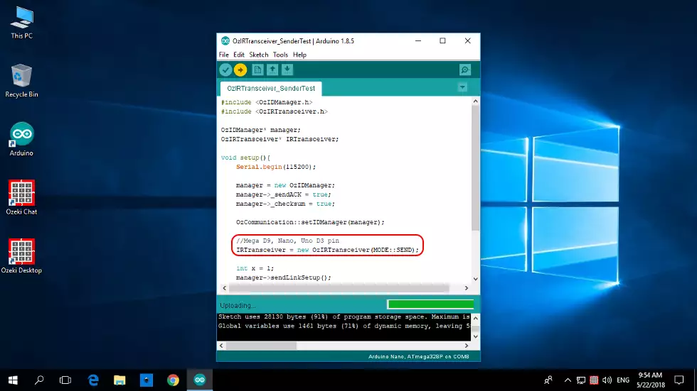 upload ir transmitter code to arduino