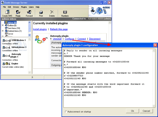 Configuration of Autoreply plugin