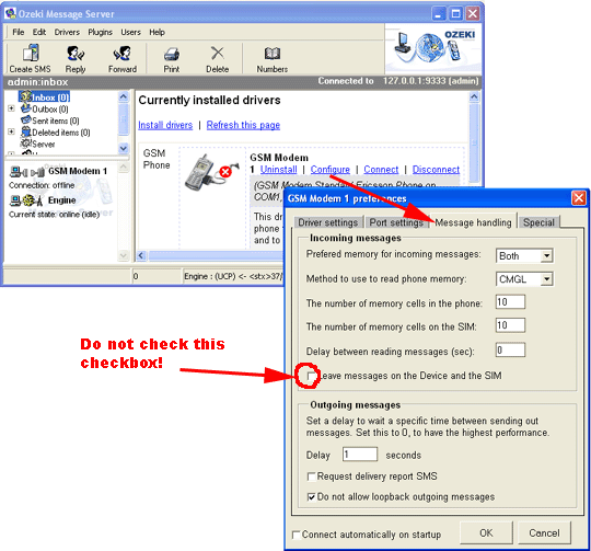 configuration in message handling tab