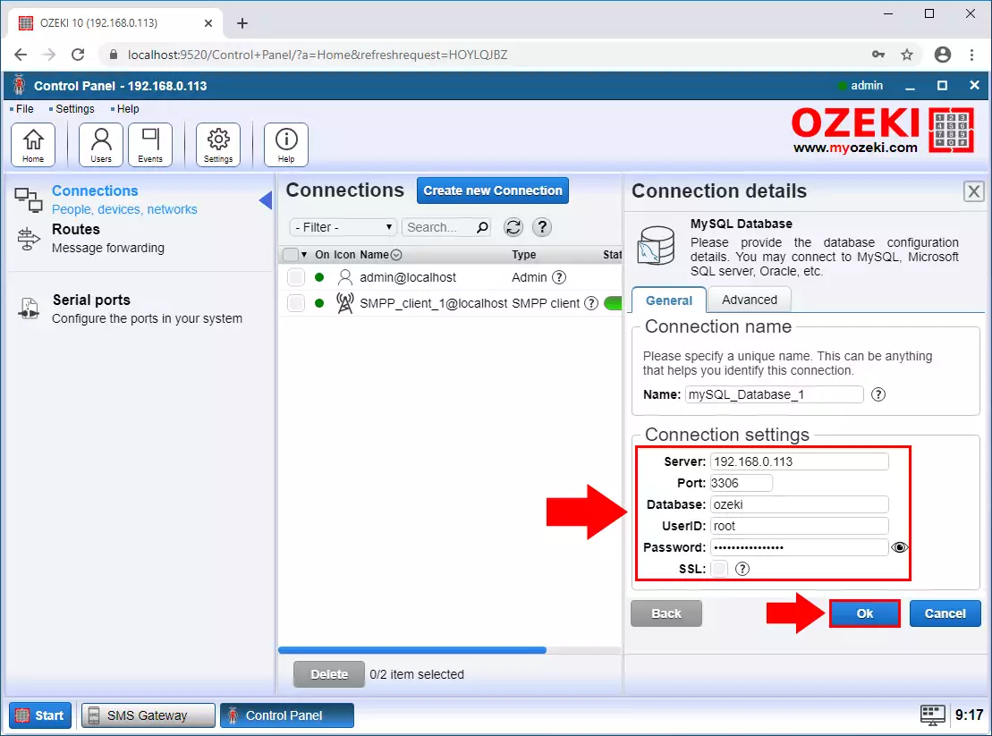 provide database connection details