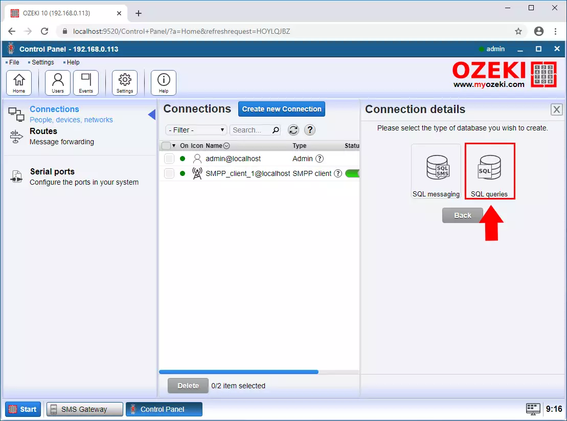 sql queries type connection