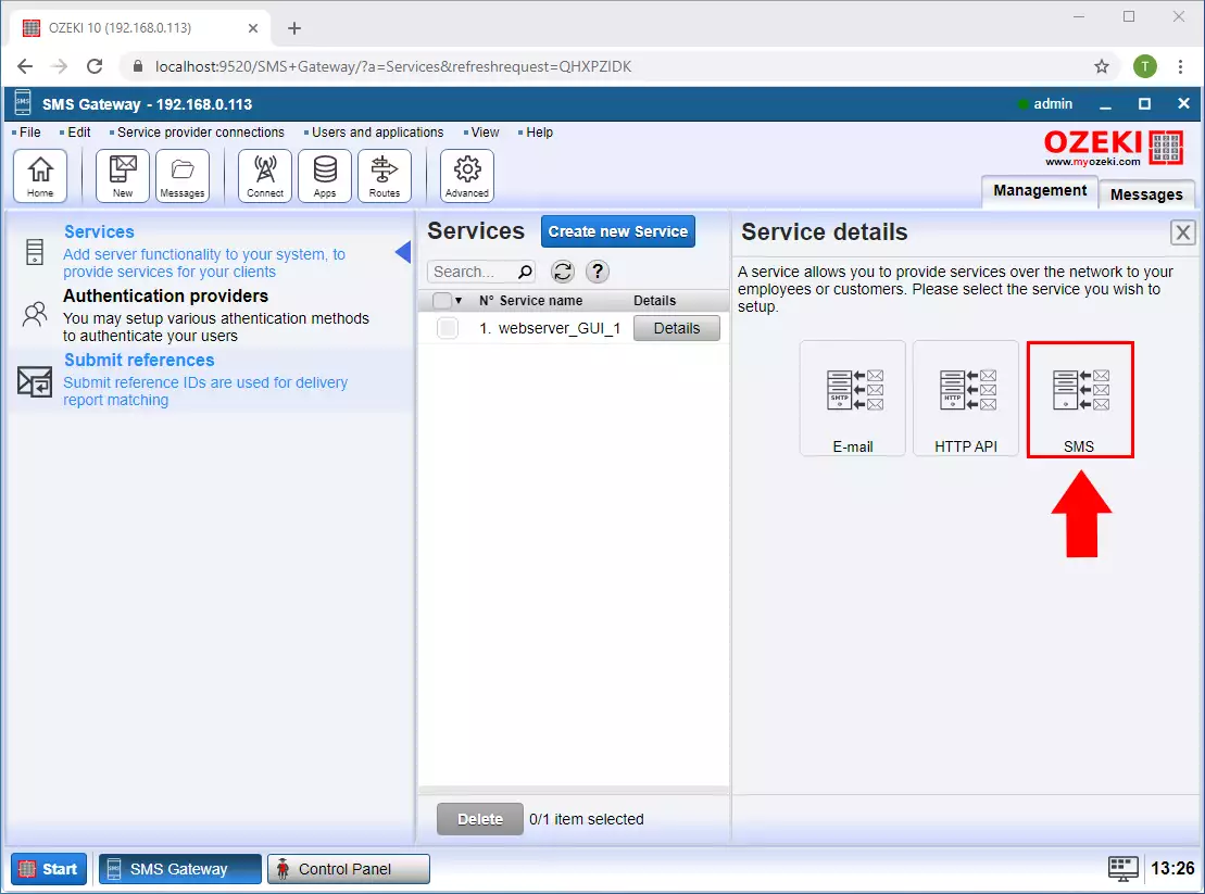 create sms service